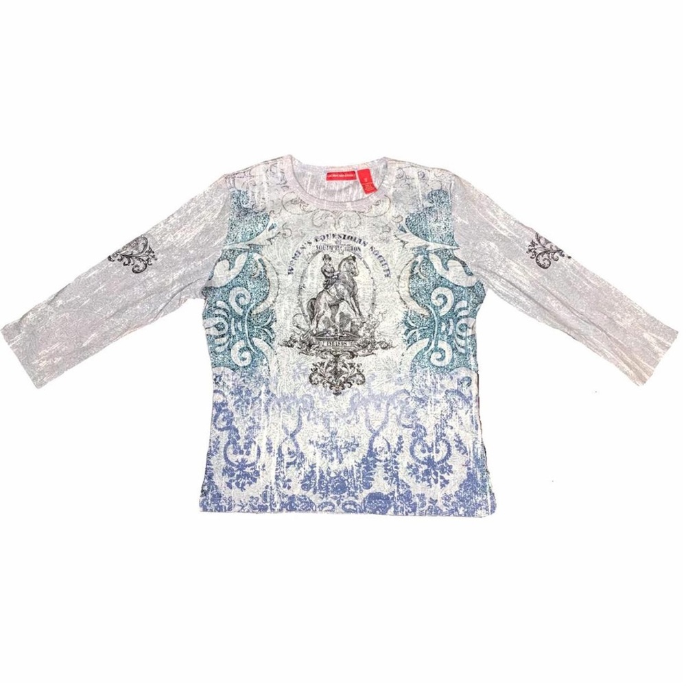 Gloria Vanderbilt Blue Rhinestone Top